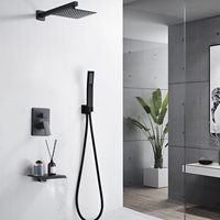 Douche à main haute pression 8 pouces avec système de massage effet pluie, kit de robinetterie mural noir mat moderne pour salle de bain
