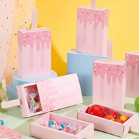 Mini-boîte cadeau en papier recyclable en forme de crème glacée, motif dessin animé, pliable, pour bonbons, bricolage, mignonnes faveurs de fête, avec pelliculage mat et gaufrage pour enfants