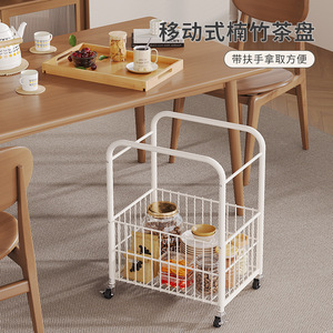 Table à café mobile Ou Shumei avec plateau en bois et roulettes pour le rangement et le service dans le salon - Product Image 3