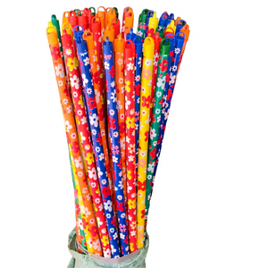 Escoba italiana con mango de madera con borde envuelto en hilo, superficie lisa con revestimiento de PVC, diseño floral, madera asiática FM para el hogar - Product Image 1
