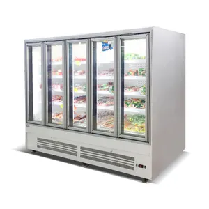 Convenience store chiller 5 glass door beverage display refrigerator for supermarket