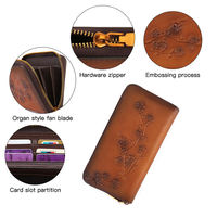 Dompet kartu genggam wanita kulit asli, dompet kartu kulit sapi Plum timbul panjang Vintage untuk wanita, dompet uang koin, Logo kustom