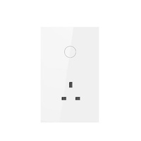 Interrupteur tactile intelligent pour maison connectée en verre trempé US/UK, prise 1+16A, cadre doré, contrôle à distance par application, compatible Google Alexa