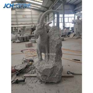 Statue d'animal en pierre de granit gris <span class=keywords><strong>naturel</strong></span> sculptée à la main G603 Sculpture de chèvre décorative d'extérieur - Product Image 3