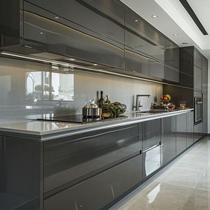 Diseño de Cocina Modular Moderna y Recta con Gabinetes de Acabado Mate, Unidades de Almacenamiento de Vidrio y Electrodomésticos Integrados de Primera Calidad - Product Image 6