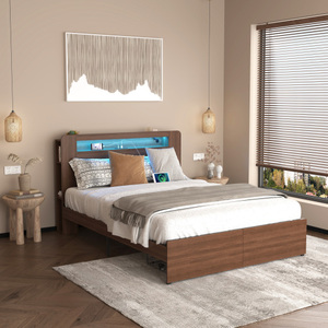 Modern Adjustable Floating <b>Queen</b> <b>Bed</b> Frame with LED Lights Charging Station Storage Headboard - Product Image 4