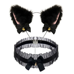 Sexe adulte ensemble 5 pièces chat noir oreille dentelle masque pour les yeux jouer bouche balle bdsm métal plug anal queue de renard - Product Image 2