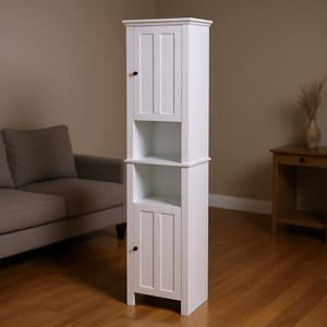 Mobile in Legno Bianco 40 x 30 x 170 cm con 6 Ripiani e 2 Ante, Arredamento per Soggiorno e Bagno - Product Image 2