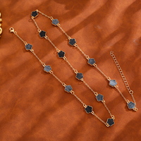 Collier à breloques trèfle noir turquoise avec chaîne à maillons, 15 breloques fleurs, fermoir mousqueton, rallonge, cadeau bijoux pour femme
