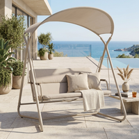 Fauteuil balançoire moderne 2 places pour l'extérieur, structure en acier avec revêtement en poudre, balançoire de jardin en maille texturée haute résistance avec auvent