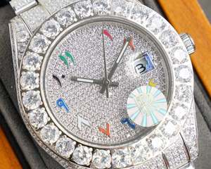 Reloj de Pulsera de Lujo con Diamantes y Cristales Estilo Hip Hop para Hombre, Logotipo Personalizado, Oro Blanco de Dos Tonos, Reloj con Incrustaciones - Product Image 4