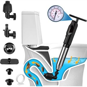 Outil spécial pour déboucher les toilettes - Nettoyage universel des toilettes, pression d'air puissante, construction en acier inoxydable - Product Image 1