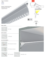 Profilé de lumière encastré en aluminium pour plafond, diffuseur mural encastré, bande LED linéaire pour décoration en plâtre