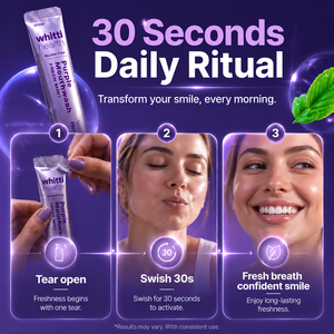 Bain de bouche blanchissant OEM en sachet, couleur violette, correction des taches, rafraîchisseur d'haleine, soin buccal, format voyage portable - Product Image 4