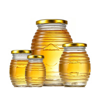 Stoples Madu Oval Mewah 100ml 250ml 500ml 730ml Model Sarang Lebah, Wadah Kaca dengan Tutup Logam untuk Permen, Kualitas Food Grade