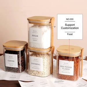 Frasco <span class=keywords><strong>de</strong></span> Vidrio Cuadrado Transparente <span class=keywords><strong>de</strong></span> 800 ml con Tapa <span class=keywords><strong>de</strong></span> Madera <span class=keywords><strong>y</strong></span> Cuchara para Salsas, Dulces <span class=keywords><strong>y</strong></span> Almacenamiento Doméstico, Venta al Por Mayor - Product Image 1