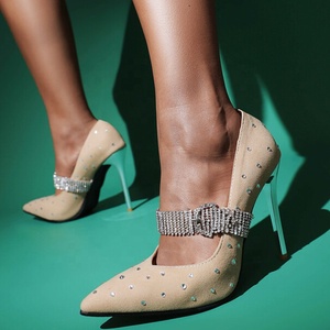 Chaussures à talons hauts élégantes rétro avec sangle ornée de diamants pour femmes, chaussures habillées pour soirée, mariage, à enfiler, grande taille 43 - Product Image 5