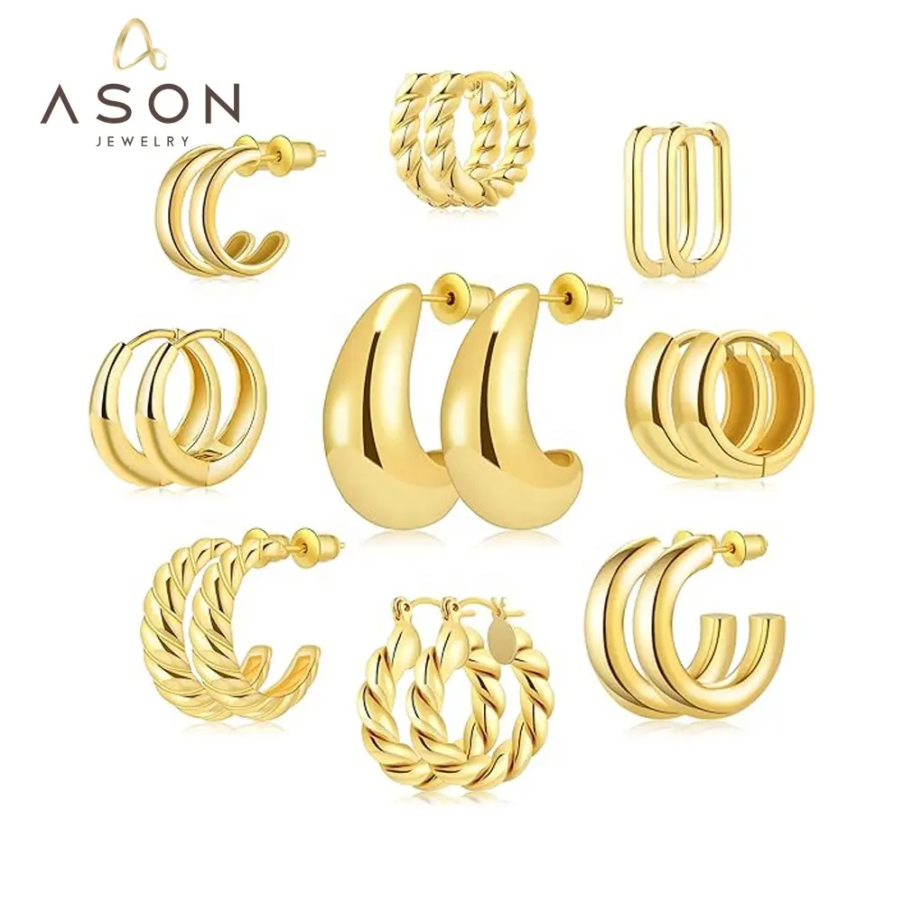 Ason Đồ Trang Sức Tùy Chỉnh Thời Trang Hợp Thời Trang Stud Hoop Bông Tai 18K Mạ Vàng Thép Không Gỉ Tuyên Bố Hình Học Hoop Bông Tai Cho Phụ Nữ