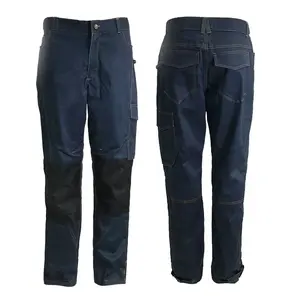 Qualidade Workwear Stretch Trabalho Calças dos homens Double Knee Cargo Pants Jeans Dungarees para Homens