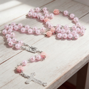 Rosario Católico de Perlas de Vidrio con Cruz de Marí<span class=keywords><strong>a</strong></span> y Jesús para <span class=keywords><strong>la</strong></span> Oración Diaria, Devoción y Fe - Product Image 3