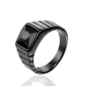 Stainless Steel <b>Ring</b> in Signet <b>Ring</b> Style with Sapphire Option Black Finish Geometric Bezel Modern <b>Statement</b> Look for Men - Product Image 3
