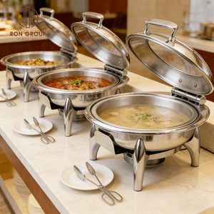 Chauffe-Plat Moderne Rond en Acier Inoxydable à Couvercle en Verre, Chauffé au Gaz, pour Buffets d'Hôtels, Restaurants, Mariages et Traiteurs - Product Image 2