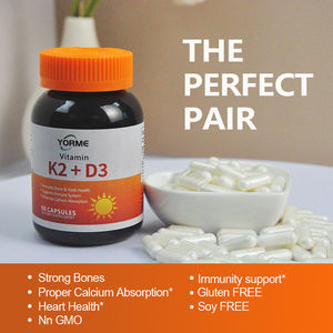 Venta al por mayor de fábrica OEM Vitamina K2 D3 Cápsulas veganas Proveedor K2 + D3 Suplemento 90 Cápsulas - Product Image 3