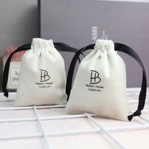 Custom Screen Printing Logo Recyclable Luxury White Silk Velvet Jewelry Gift Packaging Watch Gemstone Drawstring Pouch - Product Image 3