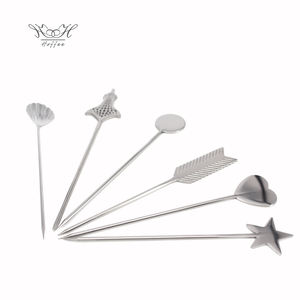 <span class=keywords><strong>Food</strong></span> <span class=keywords><strong>Grade</strong></span> Tusuk Sate Cocktail Logam Berbentuk Bulu Baja Antikarat Stik Pengaduk Buah Alat Bar Tongkat Buah Koktail - Product Image 6