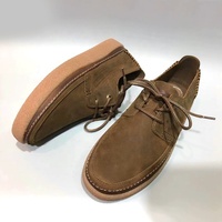 Claks Handmade Coffee Genuine Leather Retro Sporty Lightweight Breathable Anti-Slip Running Sneakers Rubber Sole Casual Shoes