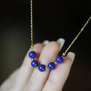 Zooying Kalung Rantai Silang Geometris, Perhiasan Rantai Salib Batu Permata S925sterling Perak 18K Lapis Emas Lazuli