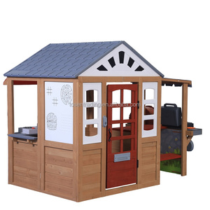 บ้านไม้เล่นกลางแจ้งพร้อมครัวกลางแจ้ง เตาปิ้งย่าง และเตาอบพิซซ่า - บ้านเล่นจำลองสำหรับสวนหลังบ้าน - Product Image 1