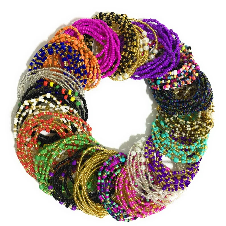 wholesale glass seed beads bracelet belly chain sexy body elastic colorful bohemian belly accessories waist chain for woman