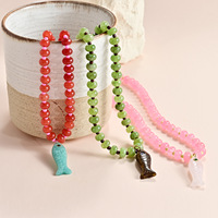 Collier long bohème pour femme avec pendentif poisson en pierre sculptée, perles imitation jade, chaîne de pull, forme animale, style vintage