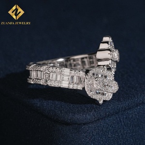 <b>Iced</b> Out Hamsa Hand <b>Ring</b> Lab Grown Diamond Baguette Round Cut S925 Hip Hop Jewelry Men - Product Image 2