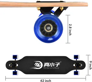 42 นิ้ว Longboard สเก็ตบอร์ด 8 ชั้นสํารับเมเปิล 80A Pu ล้อแบนแผ่นสเก็ตบอร์ดเต้นรํา Street ฟรีสเก็ตบอร์ดยาว