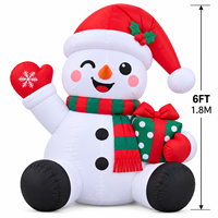 Bonhomme de neige gonflable de Noël de 1,80 m avec cadeau et chapeau de Père Noël mignon, décoration de jardin gonflable pour l'intérieur et l'extérieur, décorations de Noël