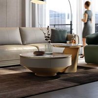 Ensemble de tables basses en marbre blanc durable au design moderne, meubles en bois, métal doré, luxe, écologique, table centrale pour salon