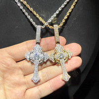 Collier pendentif croix à épines avec grand anneau, entièrement serti de zircone cubique, bijoux hip-hop pour hommes, vente en gros