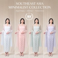 Ensemble tunique Kebaya en dentelle florale blanche transparente et jupe florale pastel, personnalisé OEM ODM Raya 2026