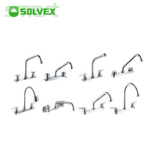 Robinet mélangeur contemporain à double poignée SOLVEX pour cuisines, utilisation en centre commercial, montage <span class=keywords><strong>sur</strong></span> plan de travail, installation à 3 trous, corps en laiton chromé durable - Product Image 2