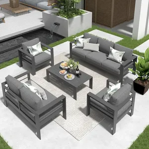 Modern Outdoor Conversation Set Sectional Sofa Aluminum Patio Furniture Set With Upgrade Cushion And Coffee Table