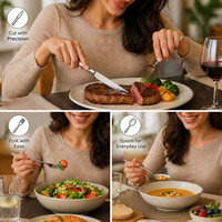Ensemble d'ustensiles de service en acier inoxydable robuste, finition miroir, luxe moderne, pour la restauration, compatible lave-vaisselle, nettoyage facile