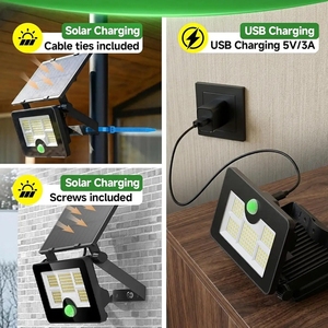 Lampe murale solaire 122 <span class=keywords><strong>LED</strong></span> <span class=keywords><strong>avec</strong></span> capteur <span class=keywords><strong>de</strong></span> <span class=keywords><strong>mouvement</strong></span>, charge USB, grand angle, pour <span class=keywords><strong>extérieur</strong></span>, véranda, terrasse, applique sans fil, étanche IP65 - Product Image 4