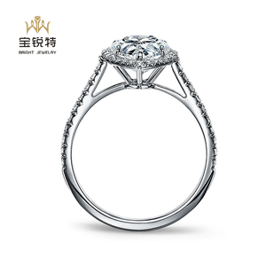 18k 화이트 골드 사용자 정의 2 Catat 배 솔리테어 다이아몬드 반지 헤일로 다이아몬드 결혼 반지 여성 - Product Image 3
