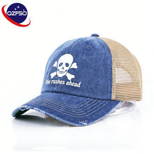 QZFSO Gorra de Béisbol de Algodón Estilo Americano Retro Vintage Lavada Personalizada al por Mayor, Gorra Trucker de 6 Paneles con Bordado Estampado Desgastado - Product Image 1