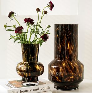 Retro European Ins Handmade Leopard Print Tortoise Shell Colorful <b>Glass</b> <b>Vase</b> Flower Arrangement Ornaments Leopard Print <b>Vase</b> - Product Image 5