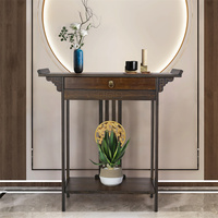 Console de canapé en bambou antique à 2 niveaux avec tiroir Table d'appoint en bambou pour foyer, couloir, décor de salon