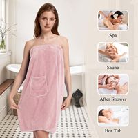 Serviette de Bain Ultra Douce en Polaire Corail, Porte-Serviette de Bain Portable avec Poche, Élastique, pour Spa et Douche, Très Absorbante, Vente en Gros
