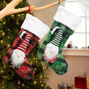 Boutique Buffalo Plaid Gnome Elf Christmas Stocking Cute Cartoon Swedish Tomte Mini Gift <b>Bag</b> for Holiday Xmas Tree Decoration - Product Image 5